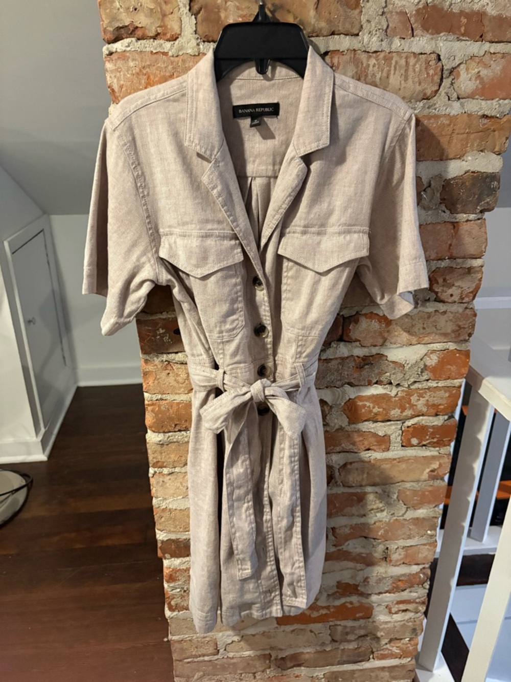 Banana Republic Linen-Blend Short Sleeve Midi Shirt Dress - Light Beige
